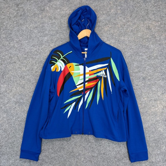 Adidas x Farm Rio Toucan Hoodie Track Jacket Womens XL Graphic Tropical Terry - Picture 2 of 12